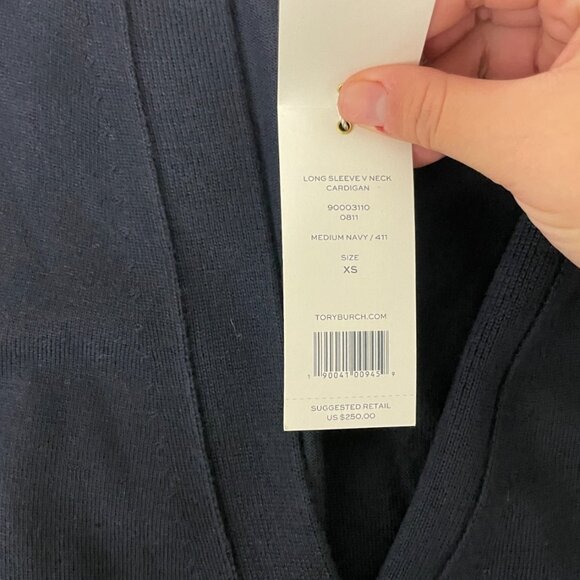 Tory Burch Womens Cardigan Sweater XS Navy Long Sleeve V Neck Wool NWT - Picture 5 of 9